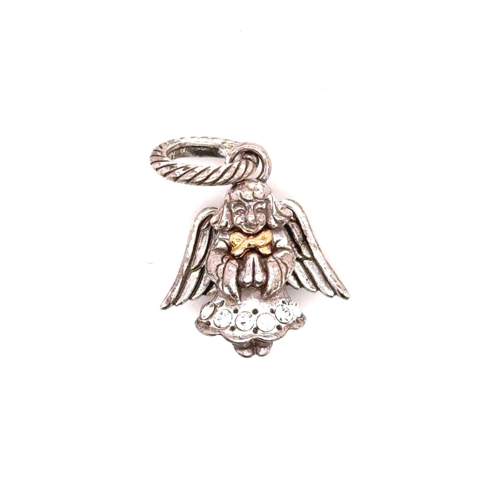 Brighton Angel Charm Silver Tone Crystal Winged Guardian Pendant Gold Heart